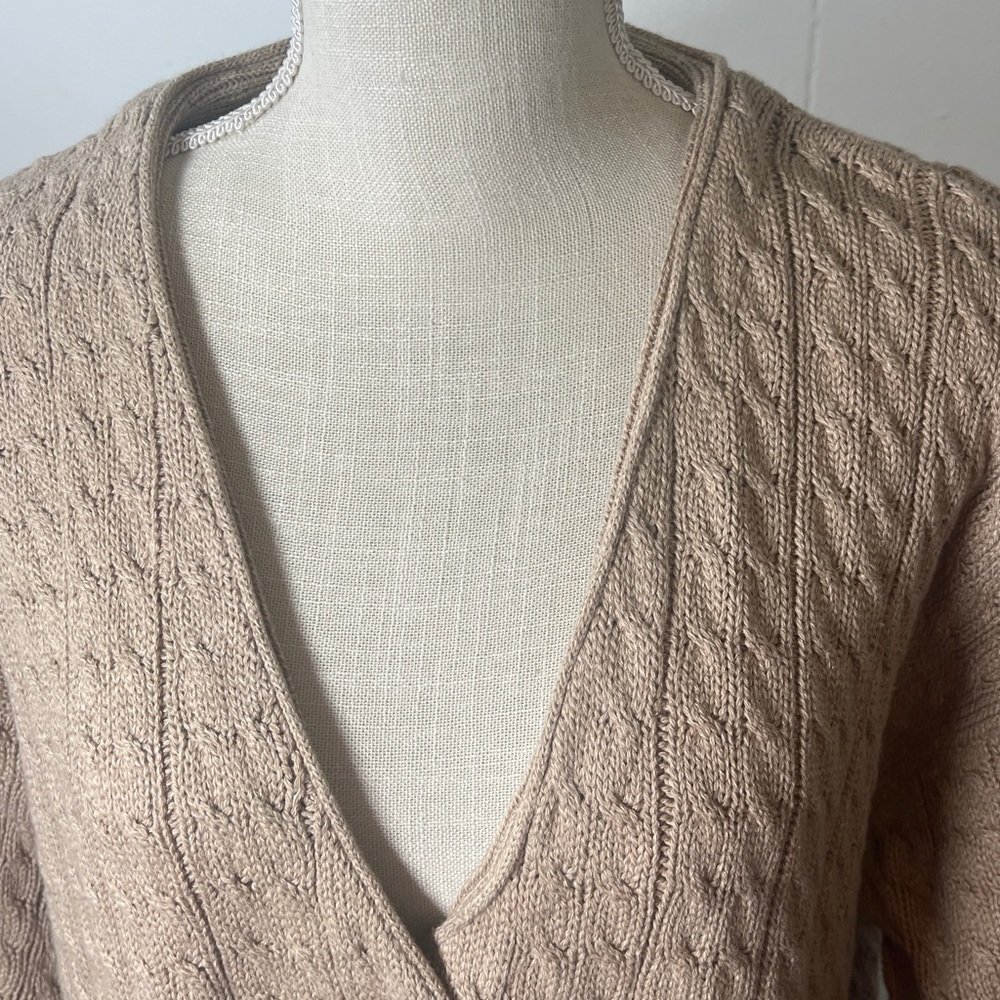 NWOT Charter Club Woven Beige  Sweater Cardigan VNeck Button Down Size Large - Picture 5 of 11